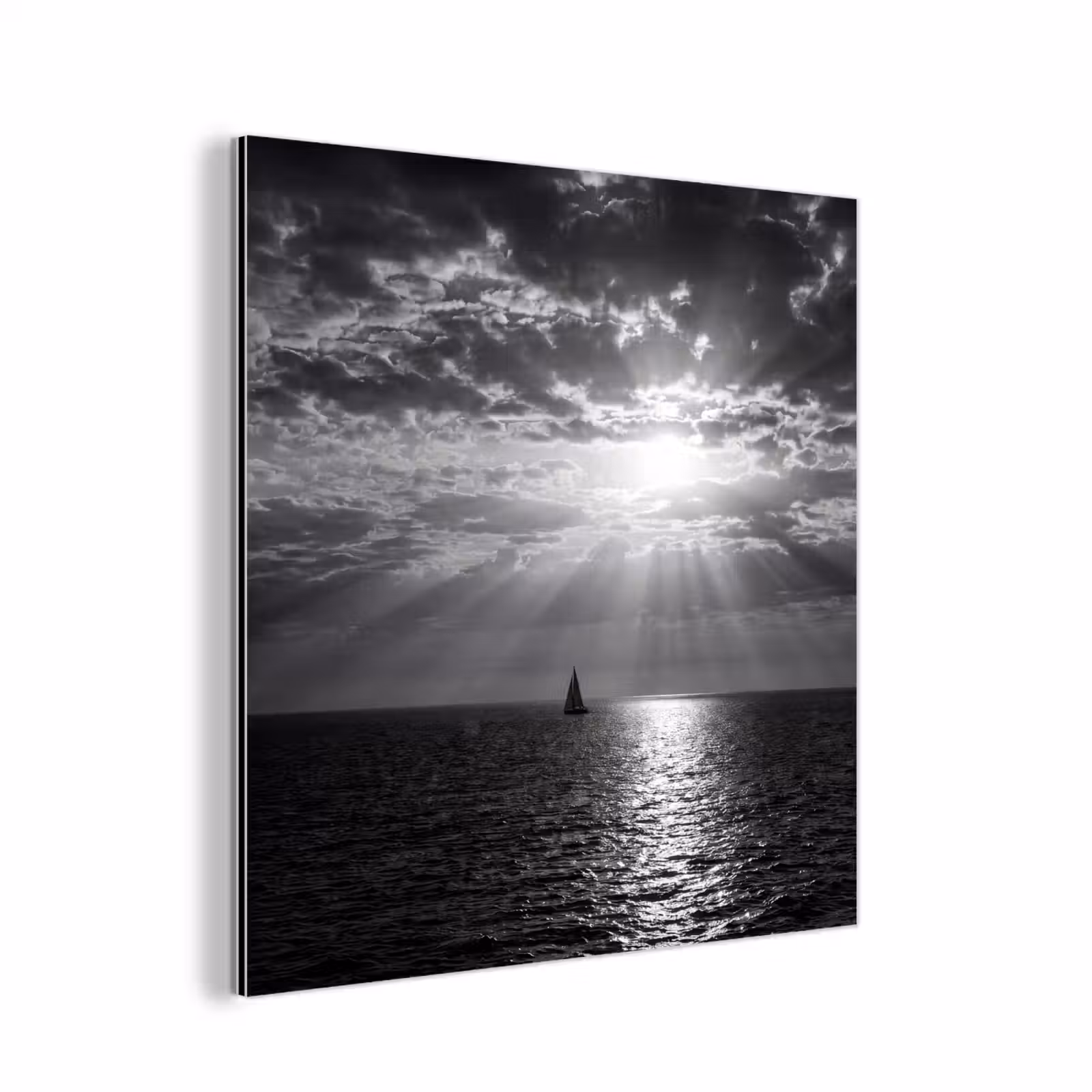 Aluminium schilderij - Water - Boot - Lucht - Natuur - Zwart-wit — 1