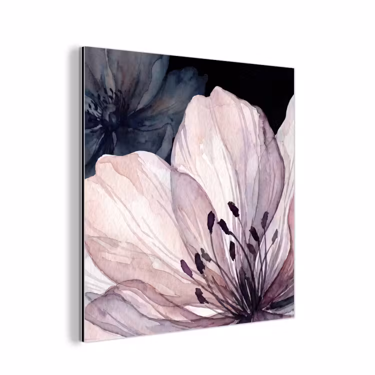Aluminium schilderij - Bloemen - Aquarel - Modern - Roze - Donker — 1