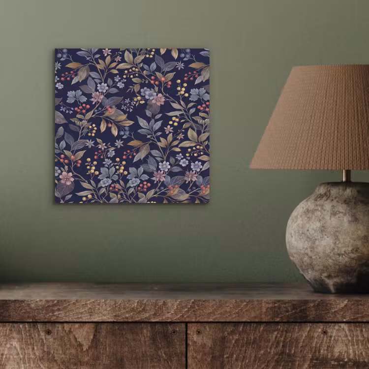 Aluminium schilderij - Bloemen - Bladeren - Patroon - Botanisch - Donkerblauw — 3