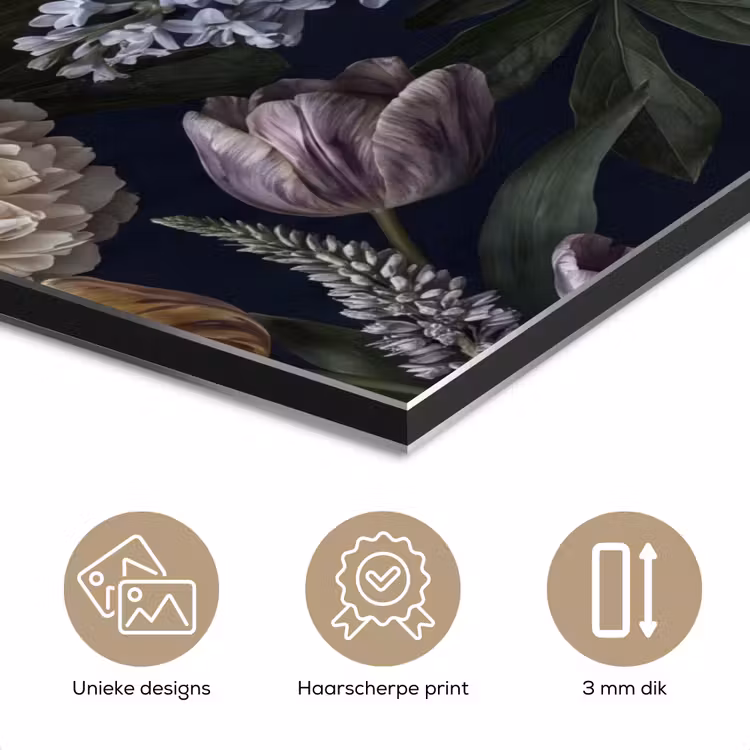 Aluminium schilderij - Bloemen - Donker - Elegant - Natuur - Wit — 7
