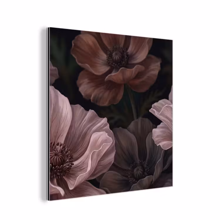 Aluminium schilderij - Bloemen - Natuur - Roze - Donker - Modern — 1