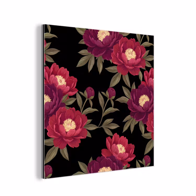 Aluminium schilderij - Bloemen - Patroon - Botanisch - Rood - Zwart — 1