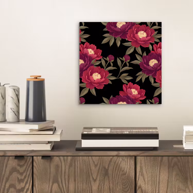 Aluminium schilderij - Bloemen - Patroon - Botanisch - Rood - Zwart — 2