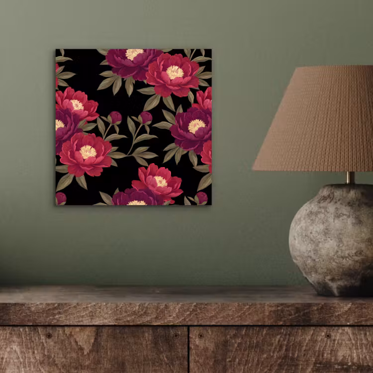 Aluminium schilderij - Bloemen - Patroon - Botanisch - Rood - Zwart — 3