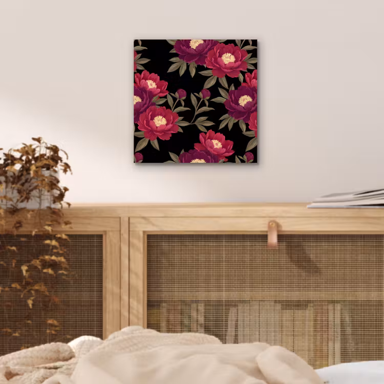 Aluminium schilderij - Bloemen - Patroon - Botanisch - Rood - Zwart — 4