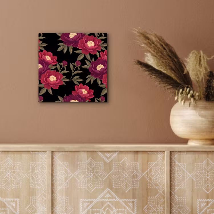Aluminium schilderij - Bloemen - Patroon - Botanisch - Rood - Zwart — 5