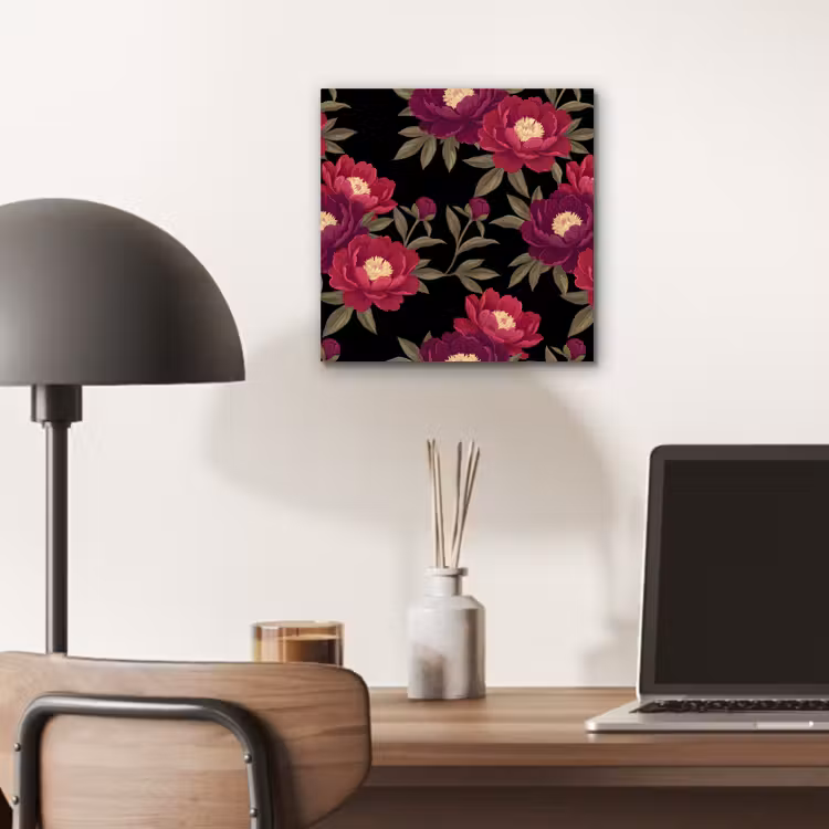 Aluminium schilderij - Bloemen - Patroon - Botanisch - Rood - Zwart — 6