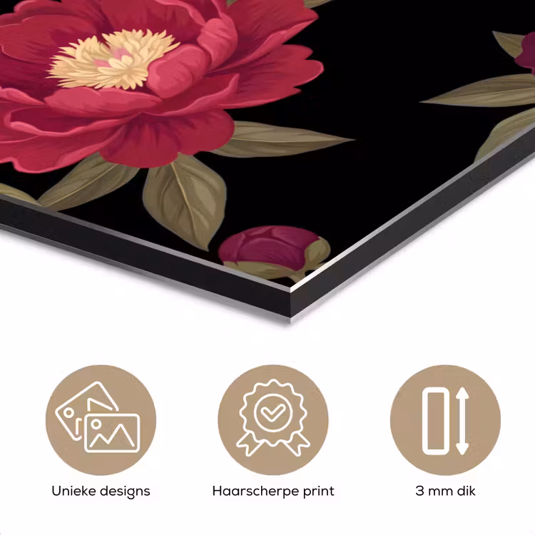 Aluminium schilderij - Bloemen - Patroon - Botanisch - Rood - Zwart — 7
