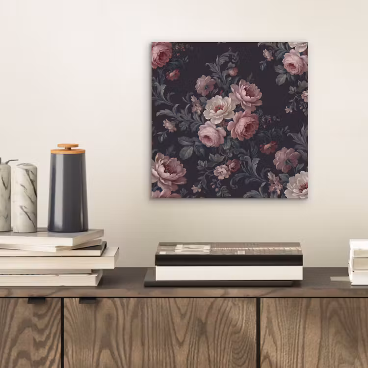 Aluminium schilderij - Bloemen - Patroon - Sierlijk - Roze - Donker — 2