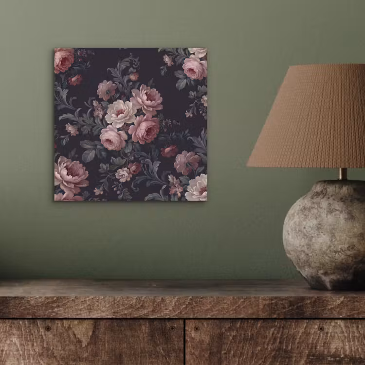 Aluminium schilderij - Bloemen - Patroon - Sierlijk - Roze - Donker — 3