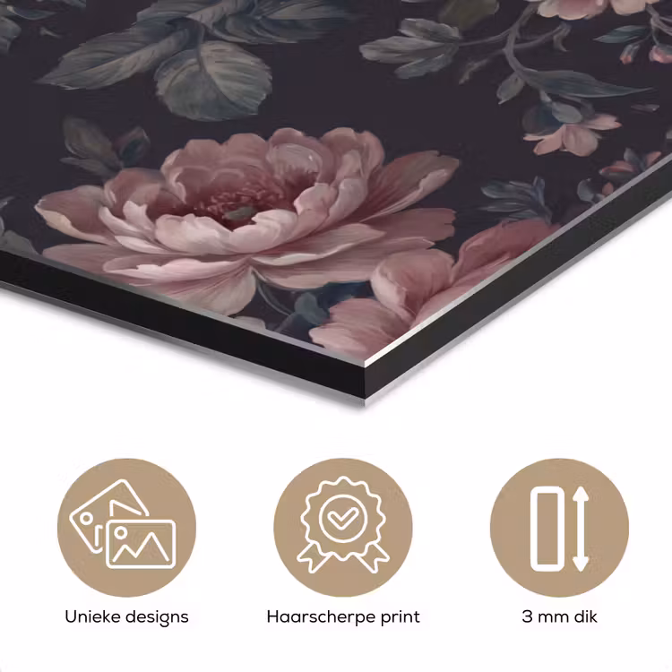 Aluminium schilderij - Bloemen - Patroon - Sierlijk - Roze - Donker — 7