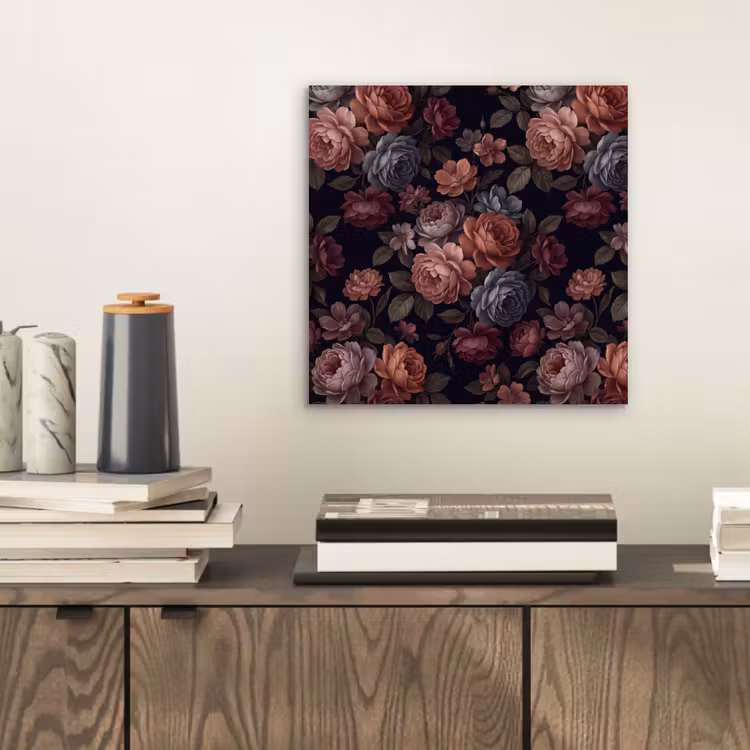 Aluminium schilderij - Bloemen - Patroon - Vintage - Donker - Roze — 2