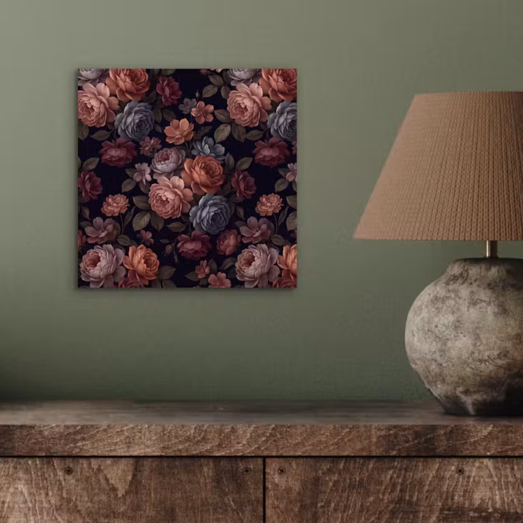 Aluminium schilderij - Bloemen - Patroon - Vintage - Donker - Roze — 3