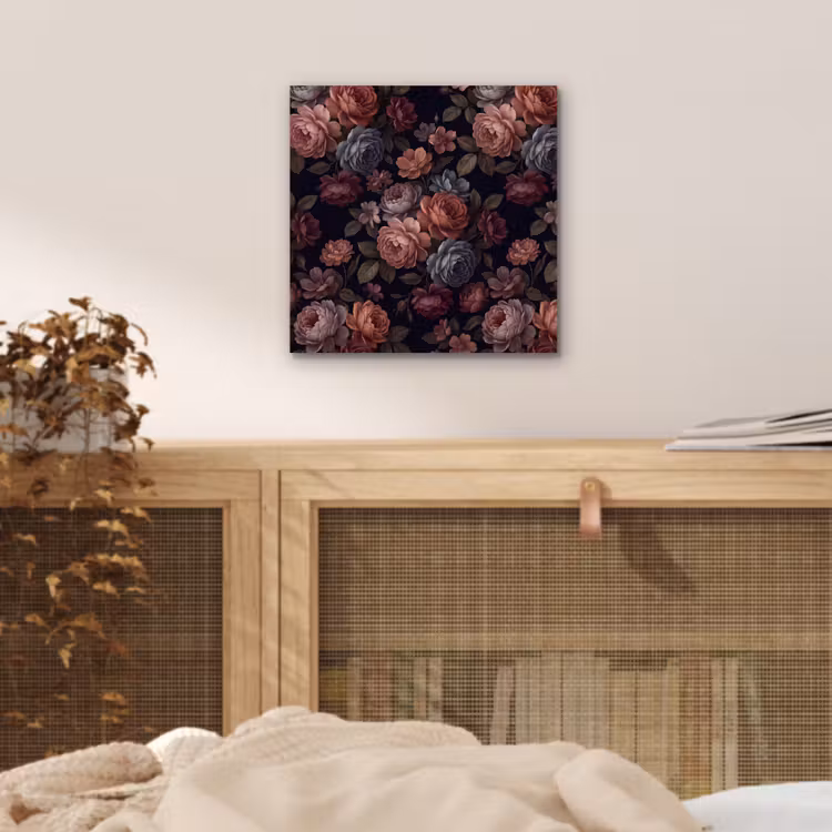 Aluminium schilderij - Bloemen - Patroon - Vintage - Donker - Roze — 4