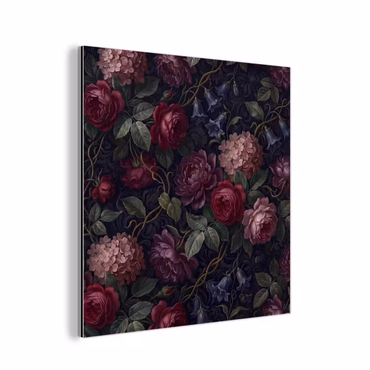 Aluminium schilderij - Bloemen - Rood - Klassiek - Donker - Patroon — 1