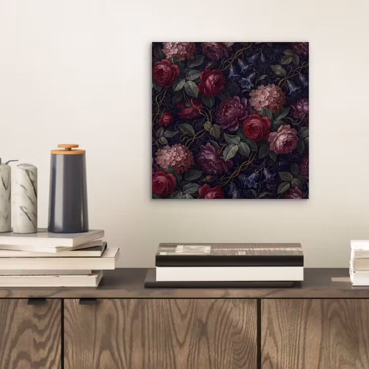 Aluminium schilderij - Bloemen - Rood - Klassiek - Donker - Patroon — 2