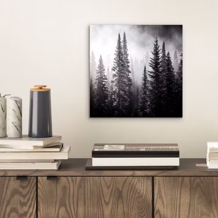 Aluminium schilderij - Bos - Mist - Winter - Monochroom - Natuur — 2
