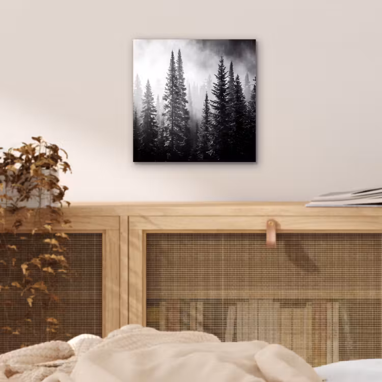 Aluminium schilderij - Bos - Mist - Winter - Monochroom - Natuur — 4