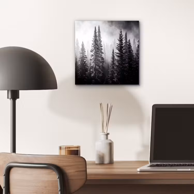 Aluminium schilderij - Bos - Mist - Winter - Monochroom - Natuur — 6