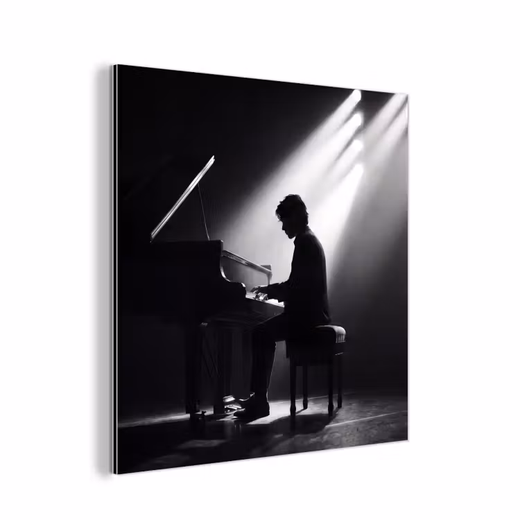 Aluminium schilderij - Persoon - Piano - Muziek - Zwart-wit - Podium — 1