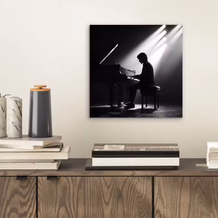 Aluminium schilderij - Persoon - Piano - Muziek - Zwart-wit - Podium — 2