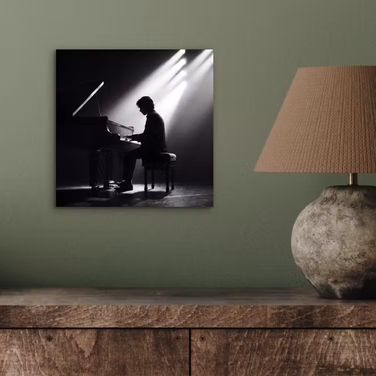 Aluminium schilderij - Persoon - Piano - Muziek - Zwart-wit - Podium — 3