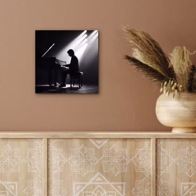 Aluminium schilderij - Persoon - Piano - Muziek - Zwart-wit - Podium — 5