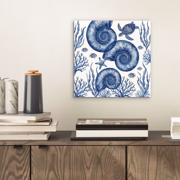 Aluminium schilderij - Schelp - Spiraal - Zeeleven - Aquarel - Blauw — 2