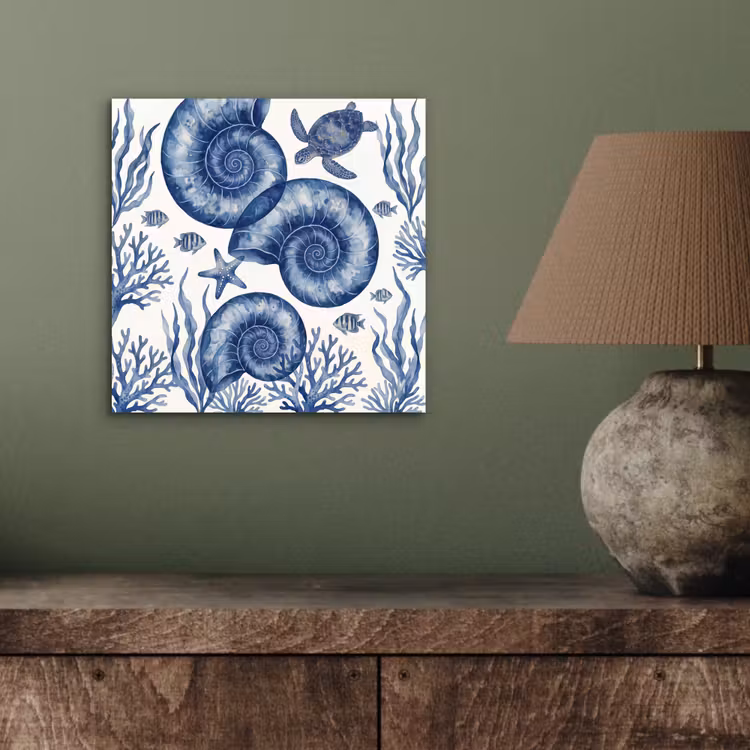 Aluminium schilderij - Schelp - Spiraal - Zeeleven - Aquarel - Blauw — 3