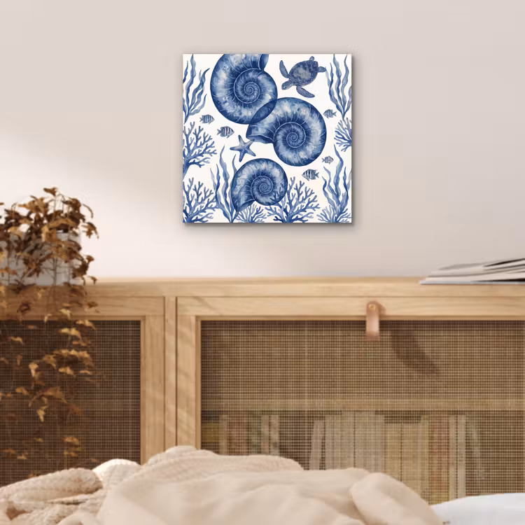 Aluminium schilderij - Schelp - Spiraal - Zeeleven - Aquarel - Blauw — 4