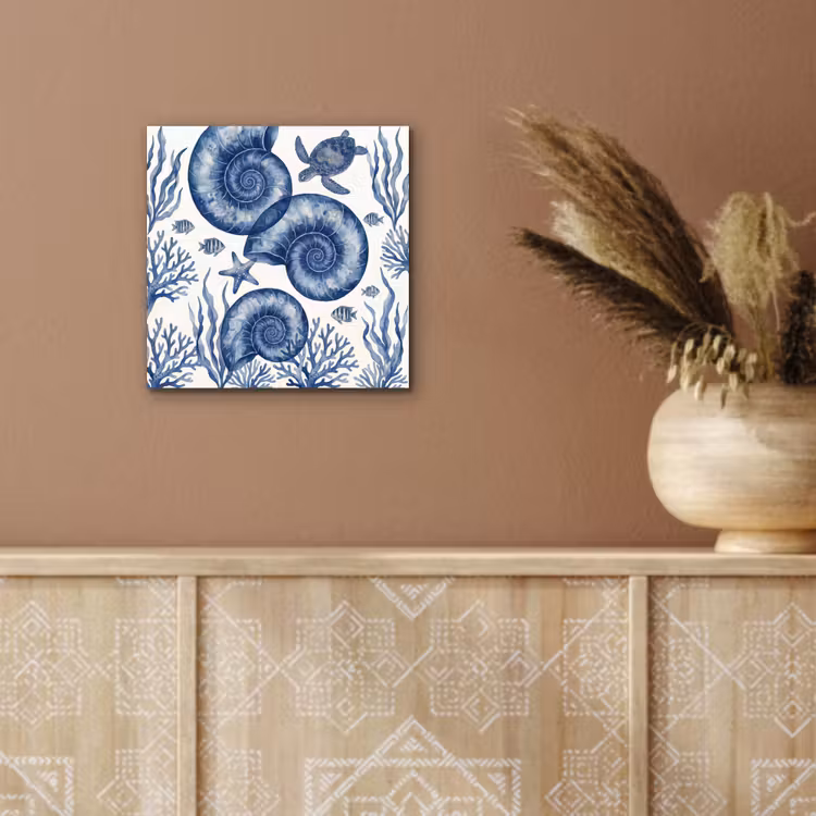 Aluminium schilderij - Schelp - Spiraal - Zeeleven - Aquarel - Blauw — 5