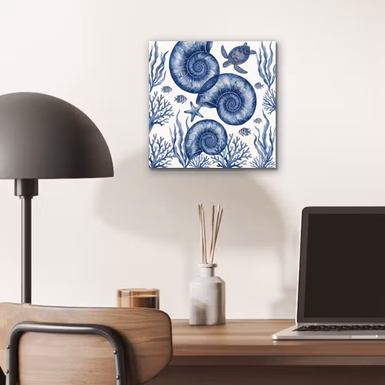 Aluminium schilderij - Schelp - Spiraal - Zeeleven - Aquarel - Blauw — 6
