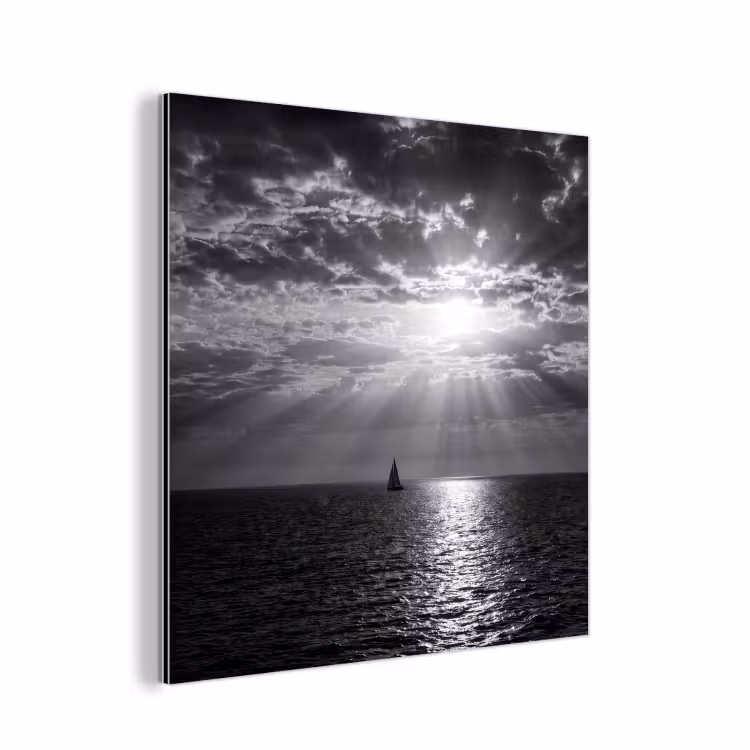 Aluminium schilderij - Water - Boot - Lucht - Natuur - Zwart-wit — 1
