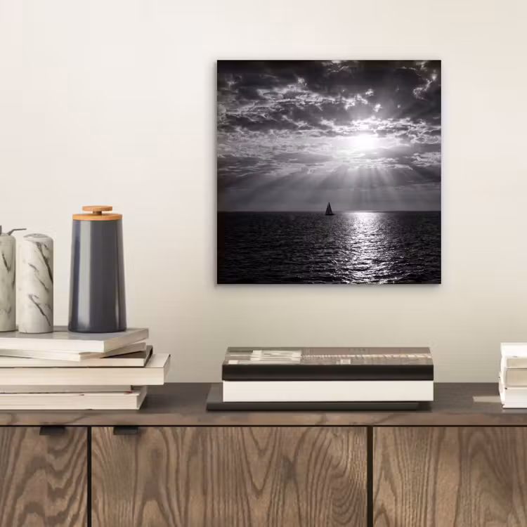Aluminium schilderij - Water - Boot - Lucht - Natuur - Zwart-wit — 2