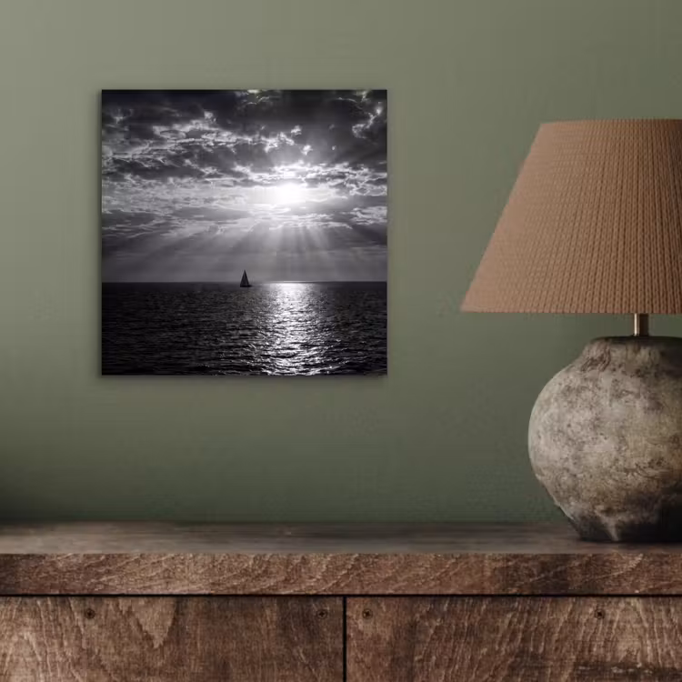 Aluminium schilderij - Water - Boot - Lucht - Natuur - Zwart-wit — 3