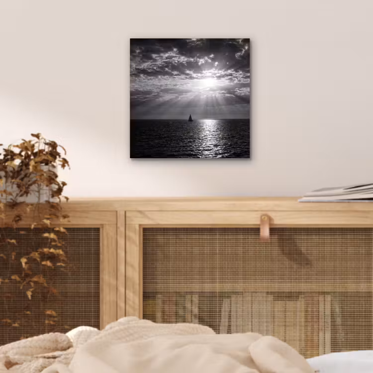 Aluminium schilderij - Water - Boot - Lucht - Natuur - Zwart-wit — 4