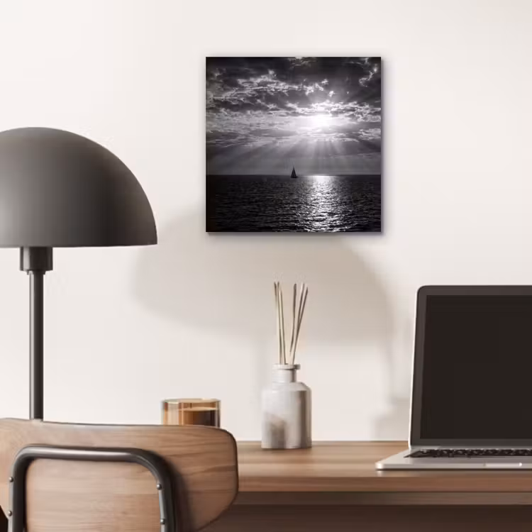 Aluminium schilderij - Water - Boot - Lucht - Natuur - Zwart-wit — 6