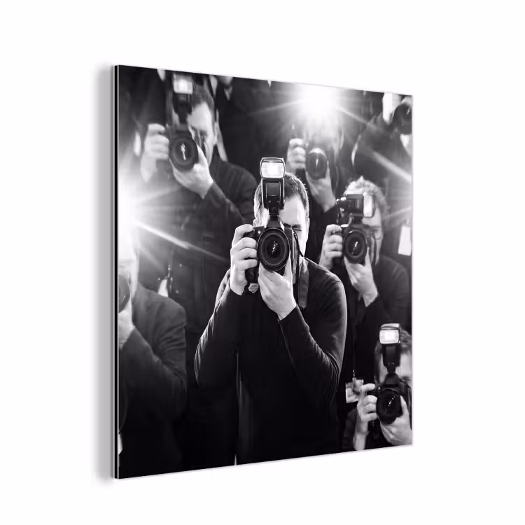 Aluminium schilderij - Mensen - Camera - Flitslicht - Zwart-wit - Media — 1