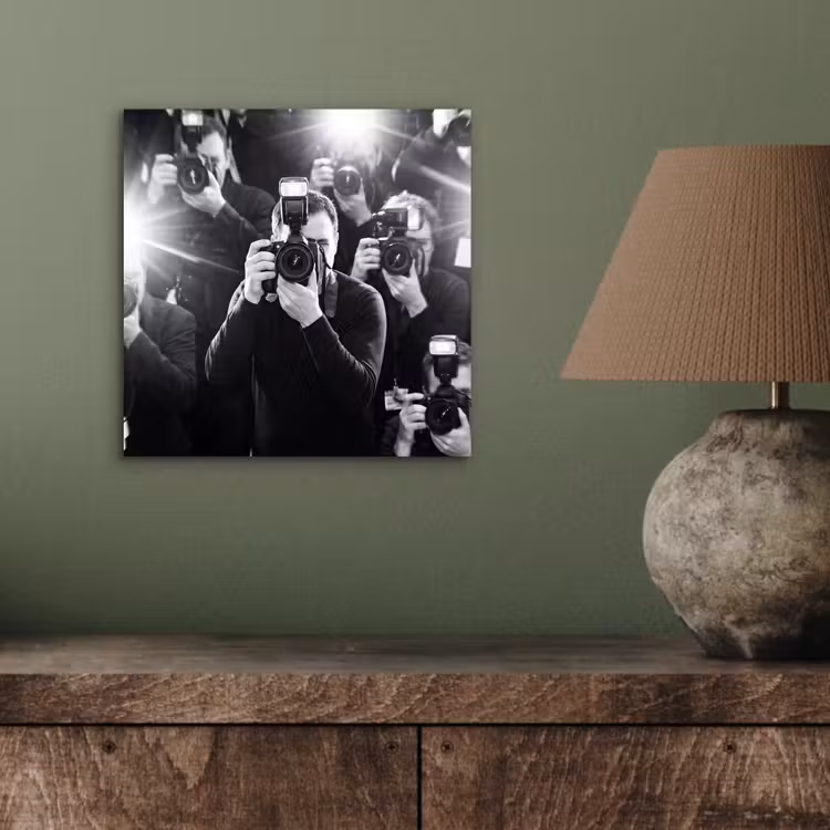 Aluminium schilderij - Mensen - Camera - Flitslicht - Zwart-wit - Media — 3