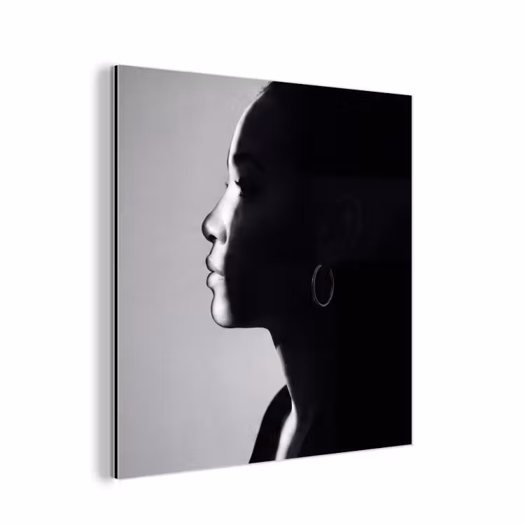 Aluminium schilderij - Vrouw - Profiel - Mensen - Zwart-wit — 1