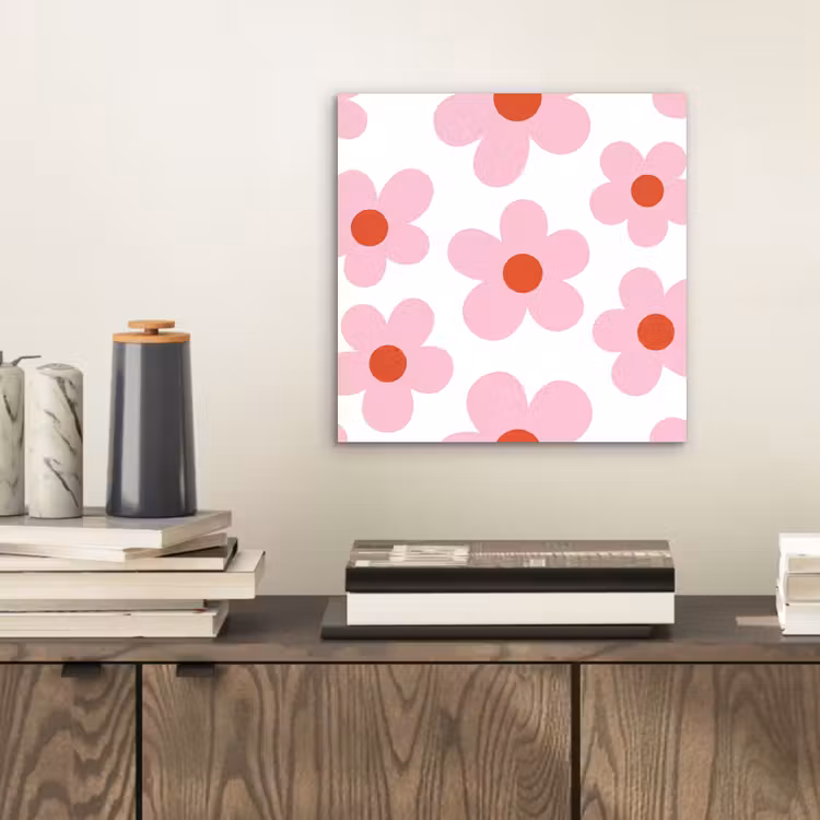 Aluminium schilderij - Bloemen - Patroon - Modern - Roze - Wit — 2