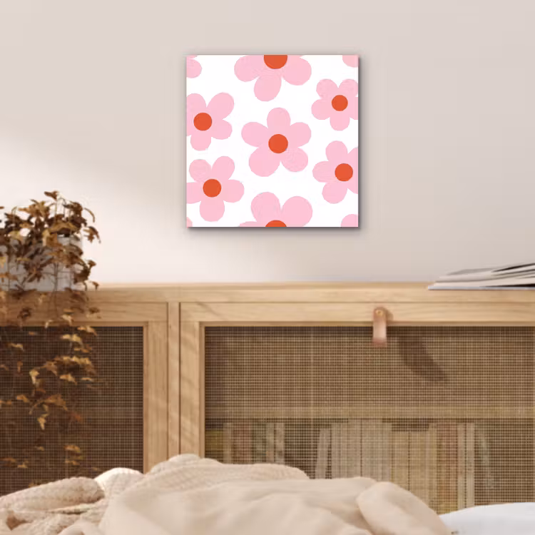 Aluminium schilderij - Bloemen - Patroon - Modern - Roze - Wit — 4