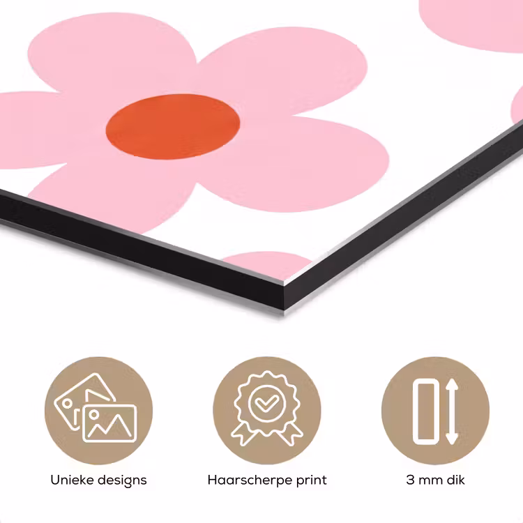 Aluminium schilderij - Bloemen - Patroon - Modern - Roze - Wit — 7