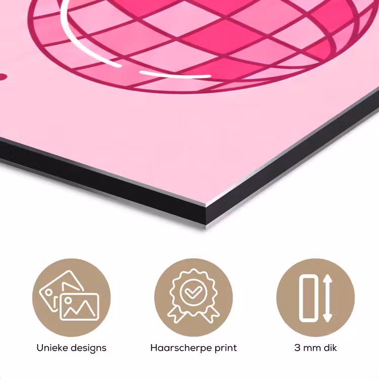Aluminium schilderij - Decoratie - Disco-bal - Feest - Roze — 7