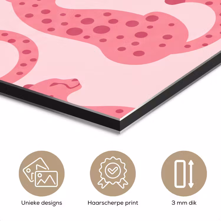 Aluminium schilderij - Kat - Gevlekt - Dieren - Patroon - Roze — 7