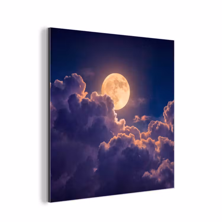 Aluminium schilderij - Maan - Wolken - Nacht - Oranje — 1