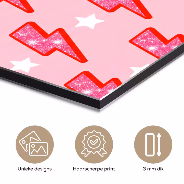 Aluminium schilderij - Patroon - Bliksem - Ster - Glitter - Roze — 7