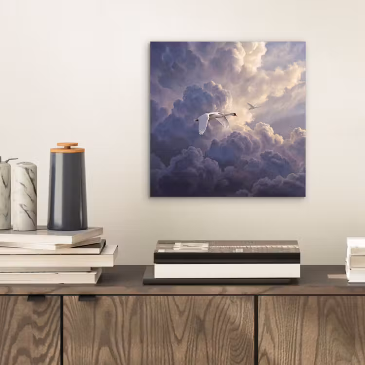 Aluminium schilderij - Vogel - Vliegend - Natuur - Wit - Wolken — 2