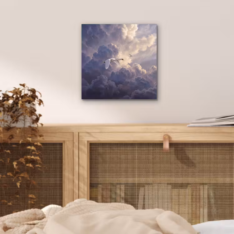 Aluminium schilderij - Vogel - Vliegend - Natuur - Wit - Wolken — 4