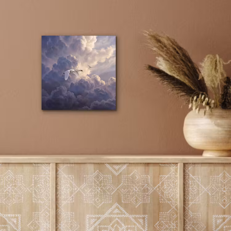 Aluminium schilderij - Vogel - Vliegend - Natuur - Wit - Wolken — 5